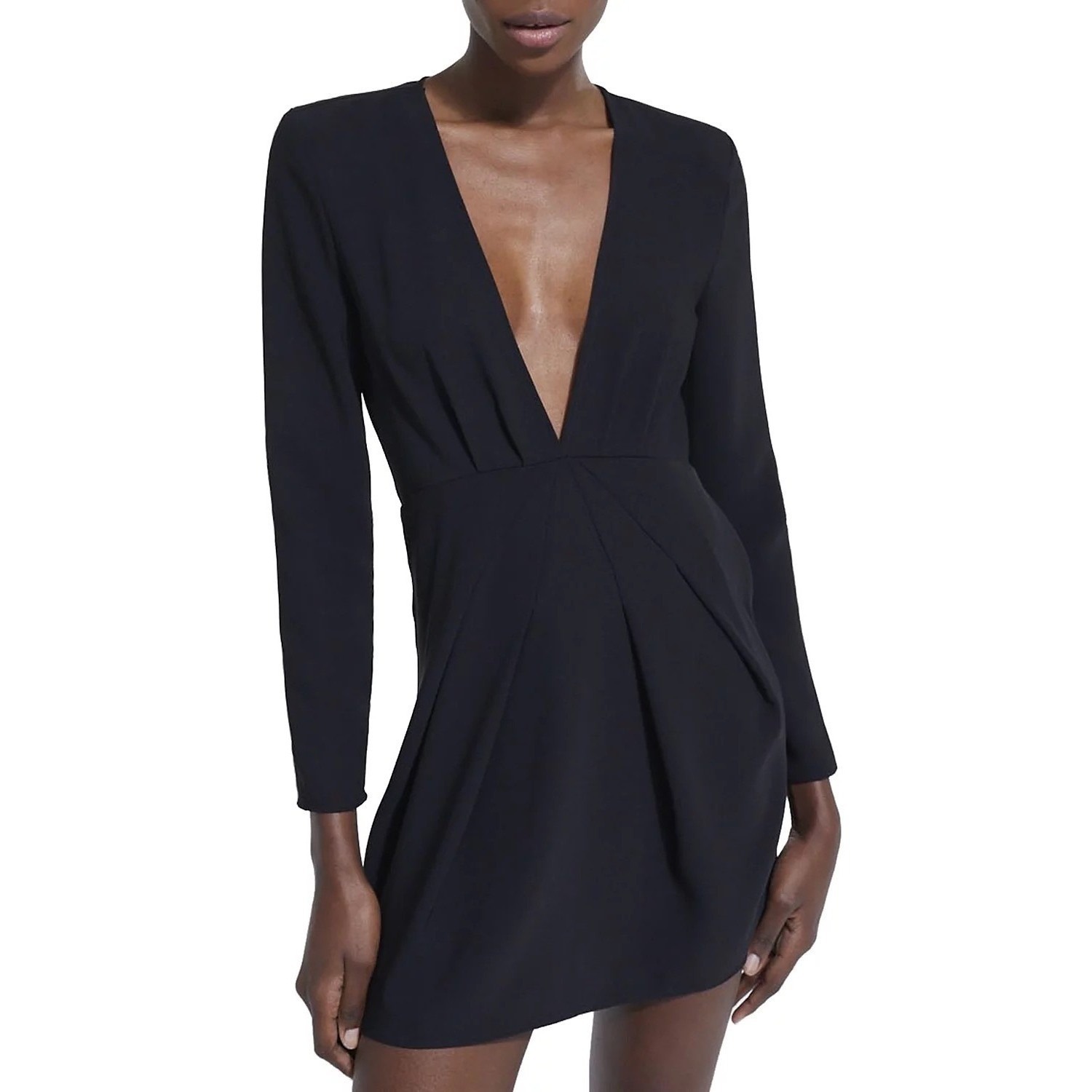 The Kooples New Glam Black V Neck Long Sleeve Mini Dress In Black Fr1/Us Small